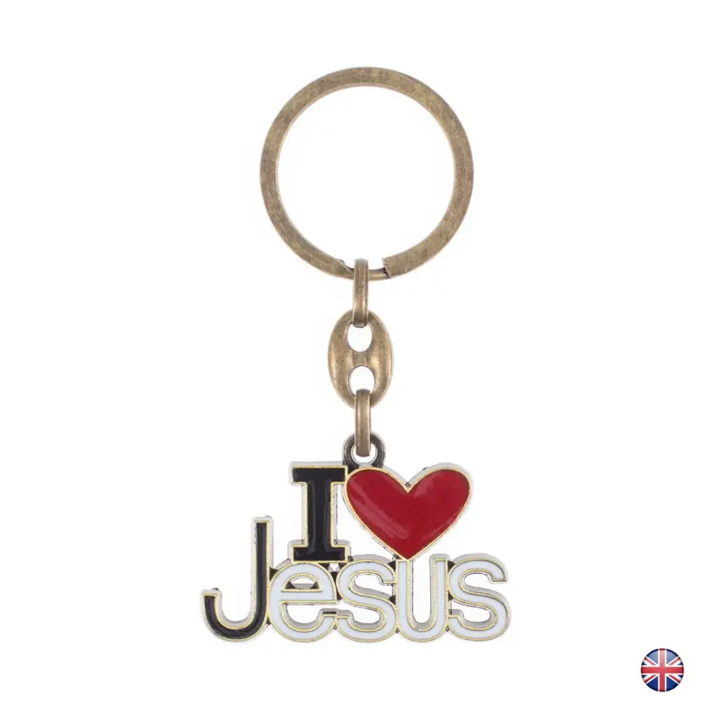 Sleutelhanger 'I love Jesus' - metaal/email (40x38mm)