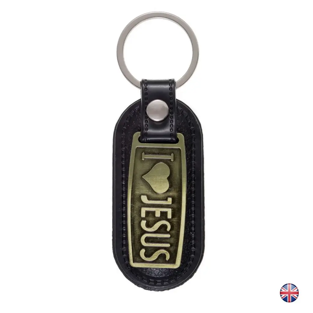 Sleutelhanger 'I love Jesus' - metaal/leder (30x75mm)