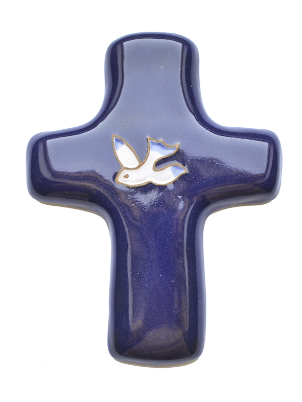 Kruisbeeld keramiek - Duif - donkerblauw (85x115mm)