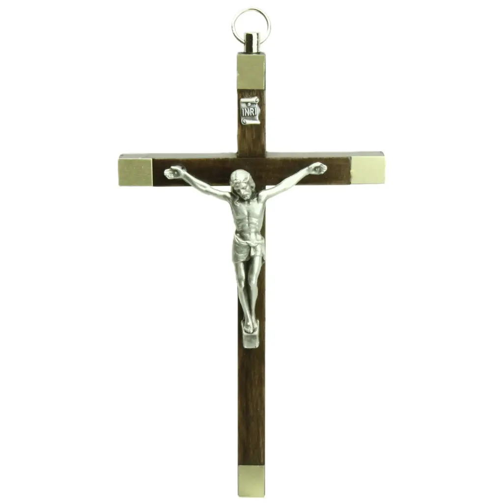 Croix murale - bois/métal avec christ (80x135mm)