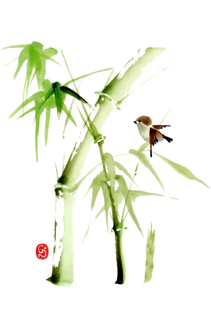 Carte double série 'Japonaise' - Bambous 017 - 10x15cm + envel.