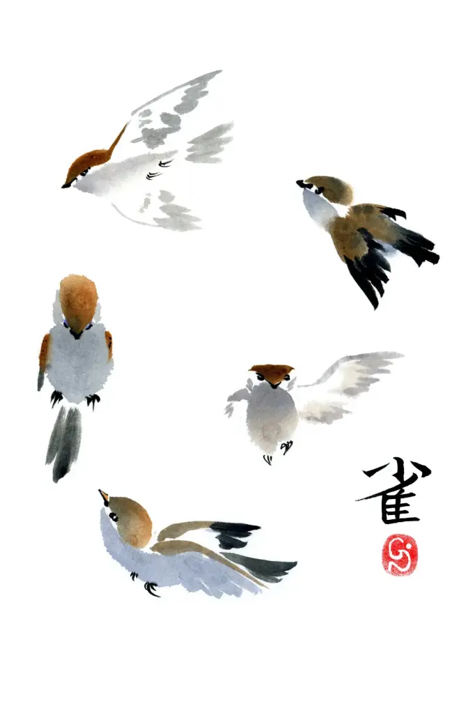 Dubbelkaart serie 'Japonaise' - Moineaux 040 - 10x15cm + envel.