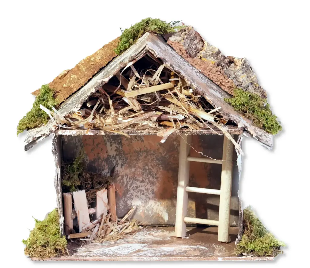 Krippe in Holz/Moos (15x10x15cm)
