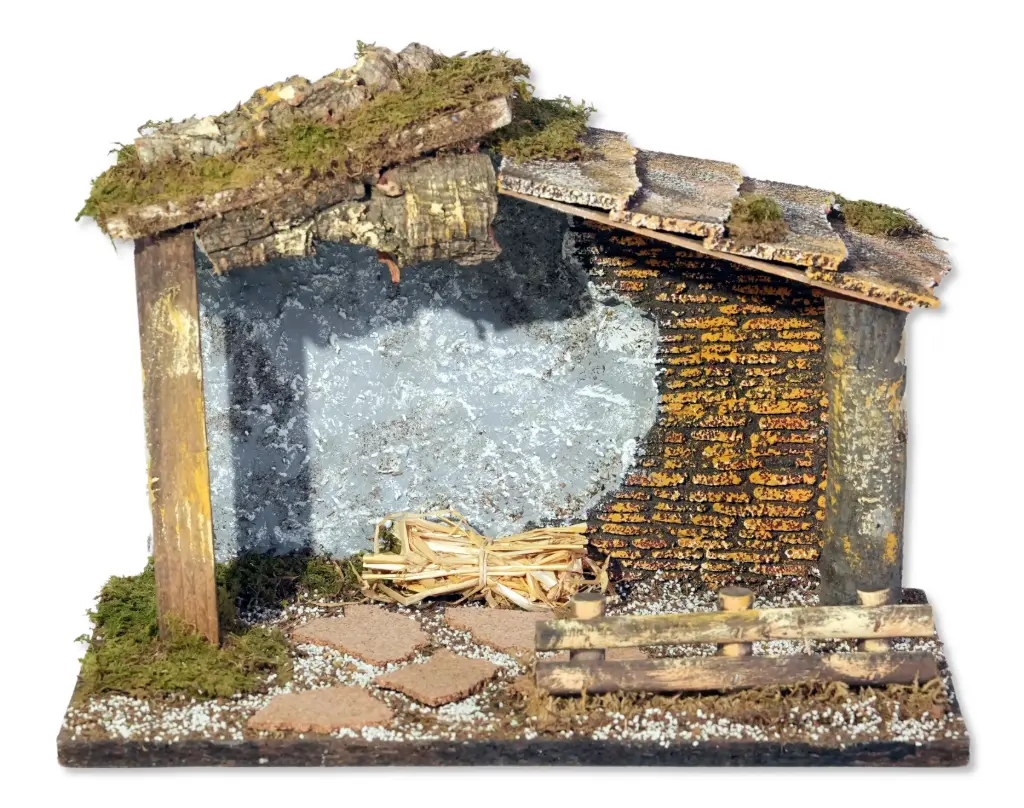 Kerstal leeg in hout/mos (33x18x23cm)