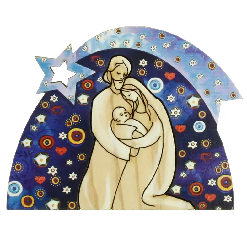 Nativity on wood/blue (73x90x15mm)