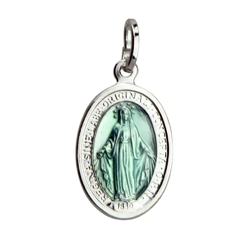 Médaille Miraculeuse/émaillé bleu - Argent rhodié (13x19mm)