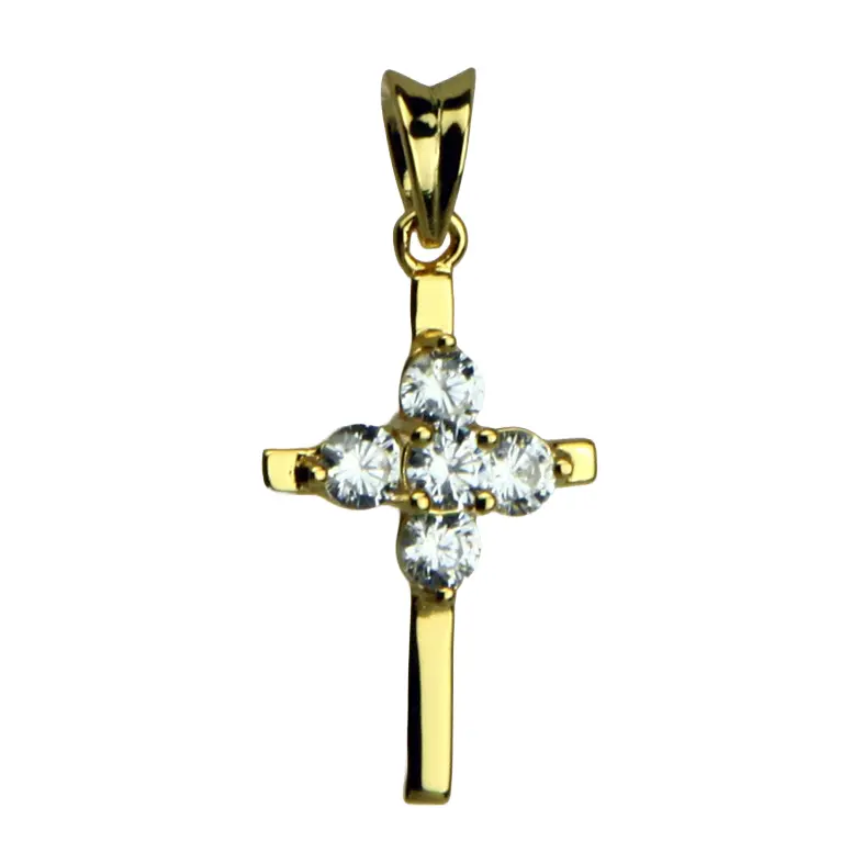 Croix pierre zircon - Ag 925‰ Plaqué Or (13x20mm)