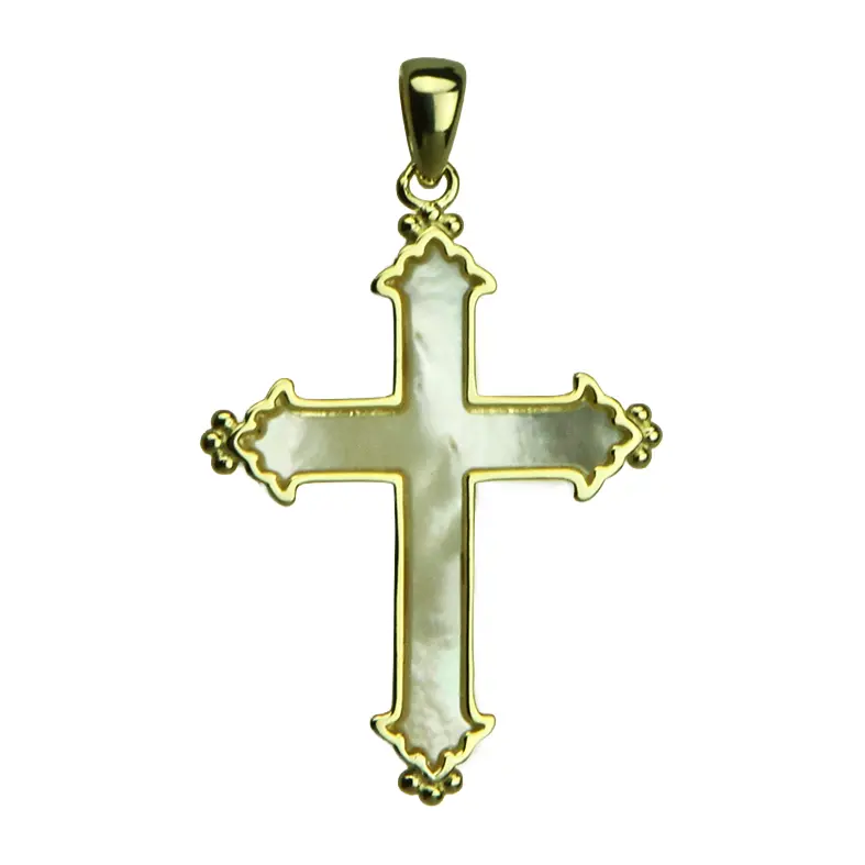 Croix avec nacre - Ag 925‰ Plaqué Or (21x25mm)