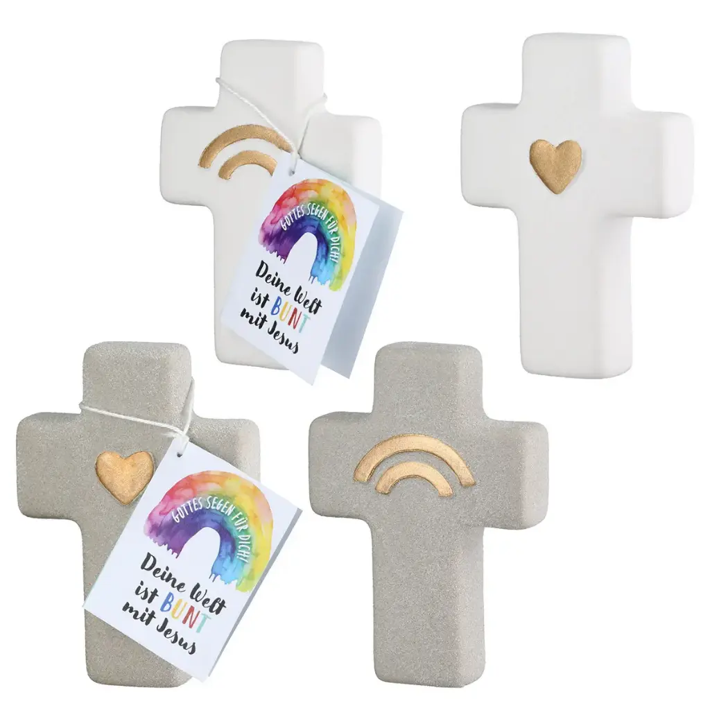 Cross ceramic - jeart/rainbow assorted (90x60mm)