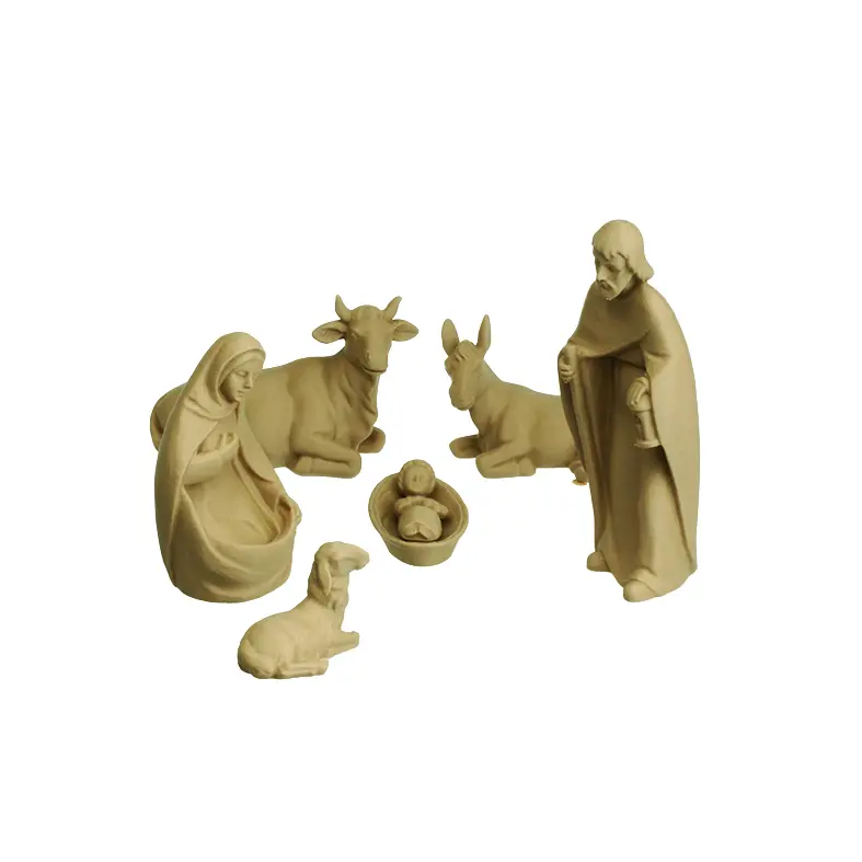 Krippenfiguren modern/3-D - 7-Teilig - 4,5 F holzfarbe (75mm)
