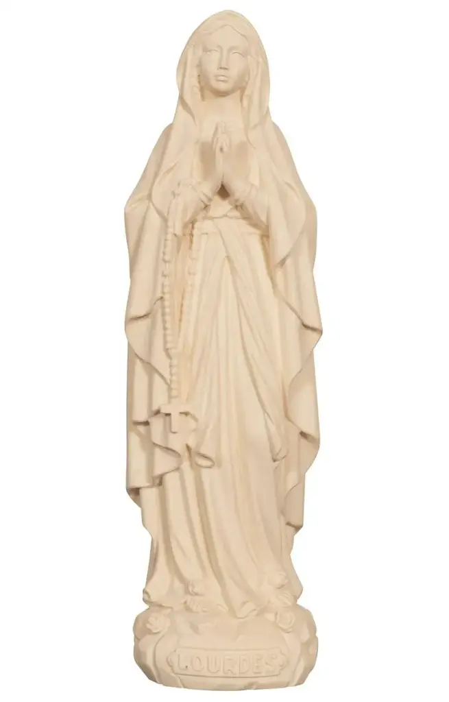 Statue Vierge Lourdes - bois sculpt/nature - 13,5cm