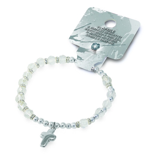 [ARM-35BDM04] Armband des Monats 'April' - semi Kristall/Weiss (Ø6mm)