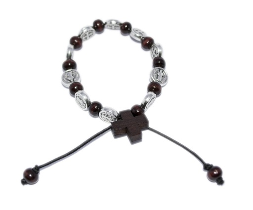 [ARM-35BEN816] Flexibele armband St Benedictus - hout (6x5mm)