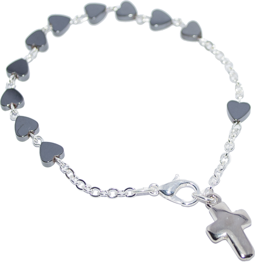 [ARM-35HEM987] Bracelet avec coeurs en hématite - sur chaine (6mm)