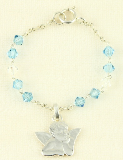 [ARM-41ZK53BL] Bracelet pour bâpteme avec perles Swarovski - bleu (Ø4mm)