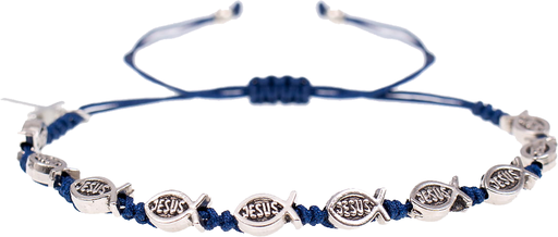 [ARM-72ICT] Armband/tientje 'Ichthus' op koord - assortiment kleuren (8x6mm)