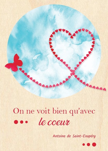 [CRT-04WC007] Wenskaart hout - 10x14cm - On ne voit bien qu'avec le coeur
