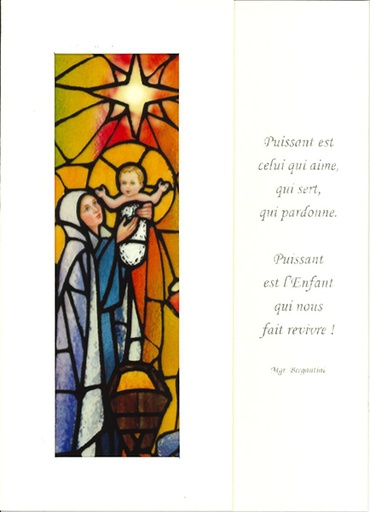 [CRT-18VIT4] Carte vitrail Vierge et enfant/texte FR - 10,5x15cm/cello+en