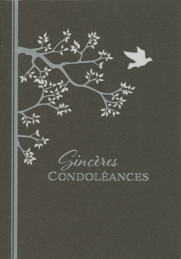 [CRT-50CON1766] Wenskaart Sincères condoléances/laser - 12x17cm/cello+omslag