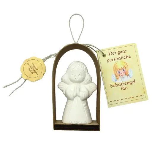 [ENG-01WT107DE] Big standing angel in bow porcelain - German/T-700-0