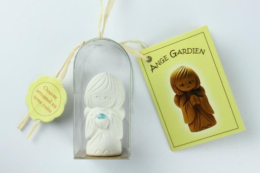 [ENG-01WT117FR] Beschermengel TC wit/imm. cristal steentje - in cello verpakking - Franse tekst - assorti