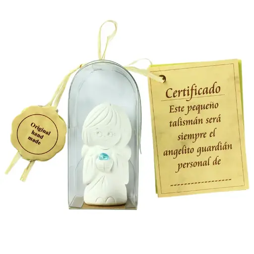 [ENG-01WT117SP] Ange gardien blanche avec pierre imm.cristal sous cello - te