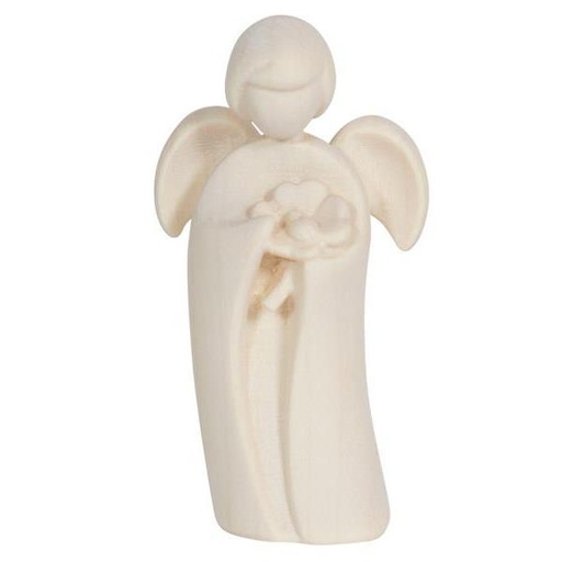 [ENG-57PE047N] Ange avec treffle - bois sculpté/natur - 7,5cm