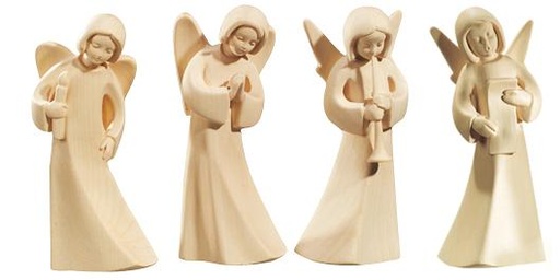[ENG-69MOD6N] Assortiment (4) anges/modern - bois sculpt/natur H 6.5cm