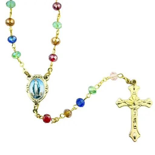 [RZK-09M001] Rosenkranz mit vergoldet Kette - semi-Kristall - multi Farbig (⌀ 6mm)