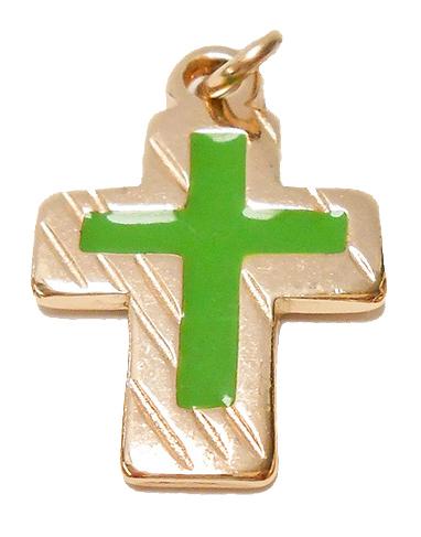 [HKM-89PZ48GR] Croix pendentif/doré/vert - 28x18mm
