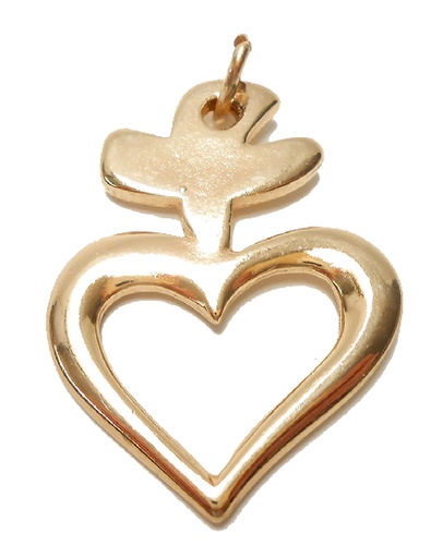 [HKM-89PZ51] Croix pendentif avec coeur/doré - 31x25mm