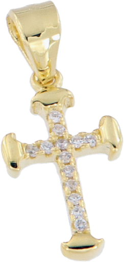 [HKP-49M21] Croix/pierre zircone blanche - Ag 925‰ Plaqué Or 3μm (9x13mm)