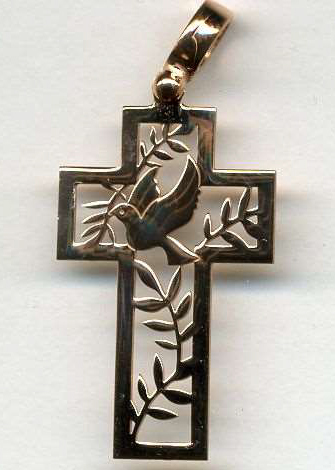[HKP-53CR06] Croix pendent pigeon/palms - silver 925% gold plated - OCR 6 (18x30mm)