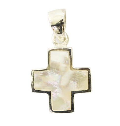 [HKZ-21CR96WT] Anhänger 925 Silber rhodiniert - Kreuz Perlmutt weiss (14x14mm)
