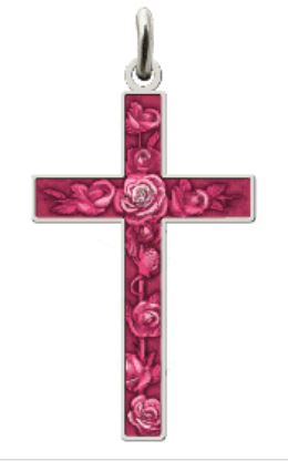[HKZ-46RSE01RS] Croix Rose/émaillé rose - Argent 925‰ rhodié (23x35mm)