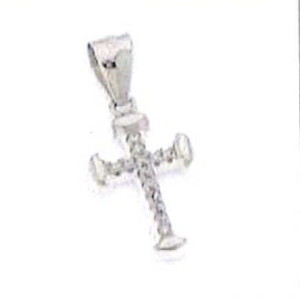 [HKZ-49M20] Croix/pierre zircone blanche - Argent 925‰ rhodié (8x12mm)