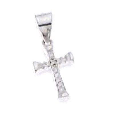[HKZ-49M21] Croix/pierre zircone blanche - Argent 925‰ rhodié (9x13mm)