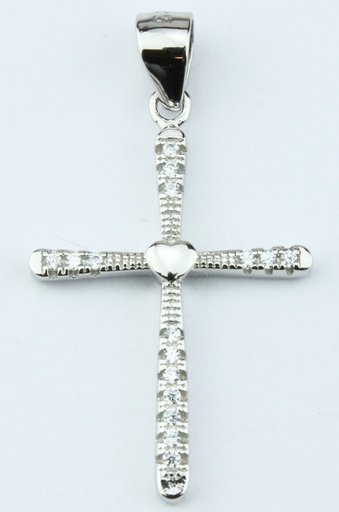 [HKZ-49M24] Kruisje witte steentjes/hart - gerhodineerd Ag 925‰ (17x22mm)