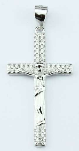 [HKZ-49M25] Halskreuz/Korpus mit zirkonium Steine Weiss - silber 925 rhodiert (16x28mm)