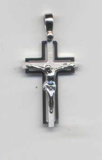 [HKZ-53CR03] Kruisje bicolor/corpus - verzilverd 925‰ (16x24mm)