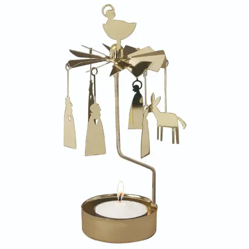 [KAN-62AN760] Rotor Theelichter - kerstgroep verguld - 16cm