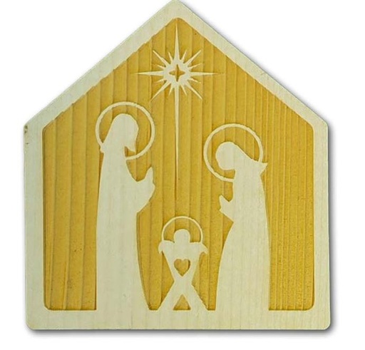 [KGR-07MS0104] Houten blokje met H. Familie - 4cm/staand