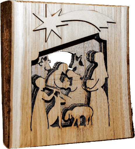 [KGR-07REL361] Houten reliefplaat kerststal/komeet - 11x10cm