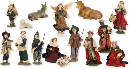 [KGR-47K107PB] Santons Alpine, Figurines habillées - 15 pièces -H 10cm