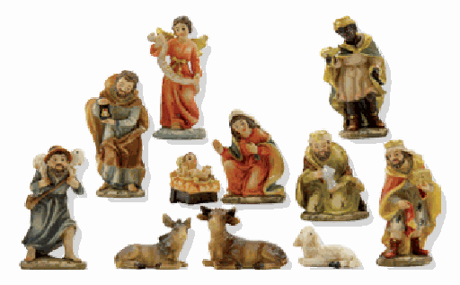 [KGR-47K120] Kerststal Figuren 11-delig - polystone - H 5cm 