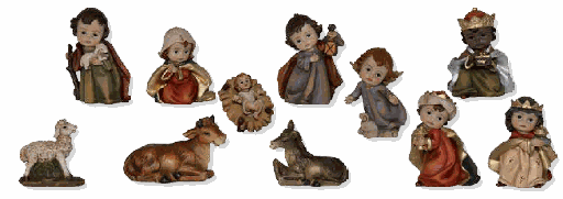 [KGR-47K299] Kerststal Figuren 'Naïf' - 11-delig - polystone - H 6cm 