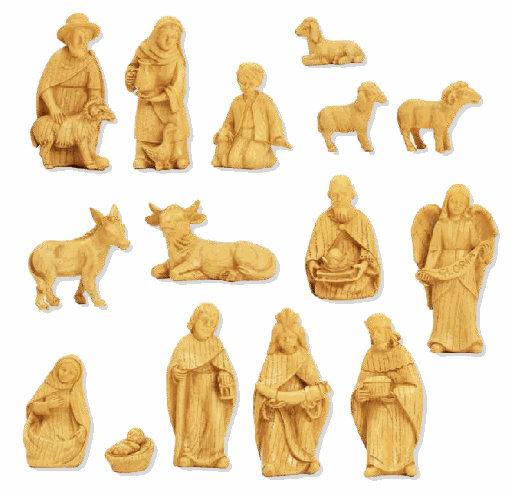 [KGR-47K538-10] Moderne Kerststalfiguren 15-delig - polystone - H 10cm/houtlook