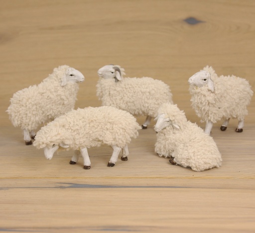 [KGR-47SCH097M] Lot de 5 moutons avec laine H 6,5cm (pour pers. H 11-13cm)