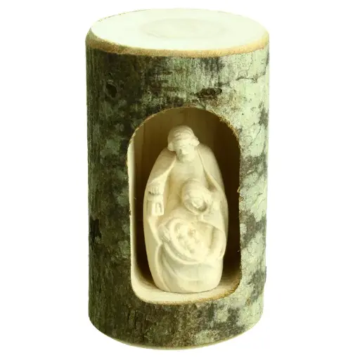 [KGR-57ARBFAMM] Nativité moderne dans tronc - bois sculpté/natur - H 4cm