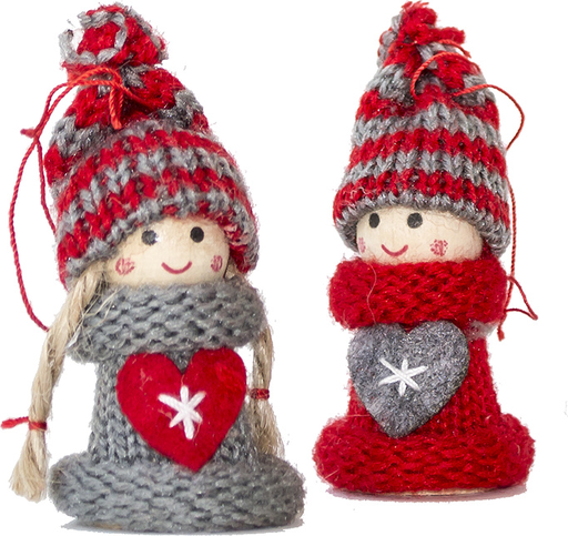 [KGR-67ENG13] Set van 2 engeltjes/hartje H 6cm - hout/wol